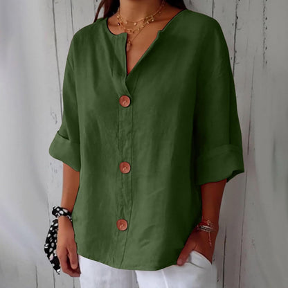 Blouse Gretel en lin beige boutonnée col tunisien