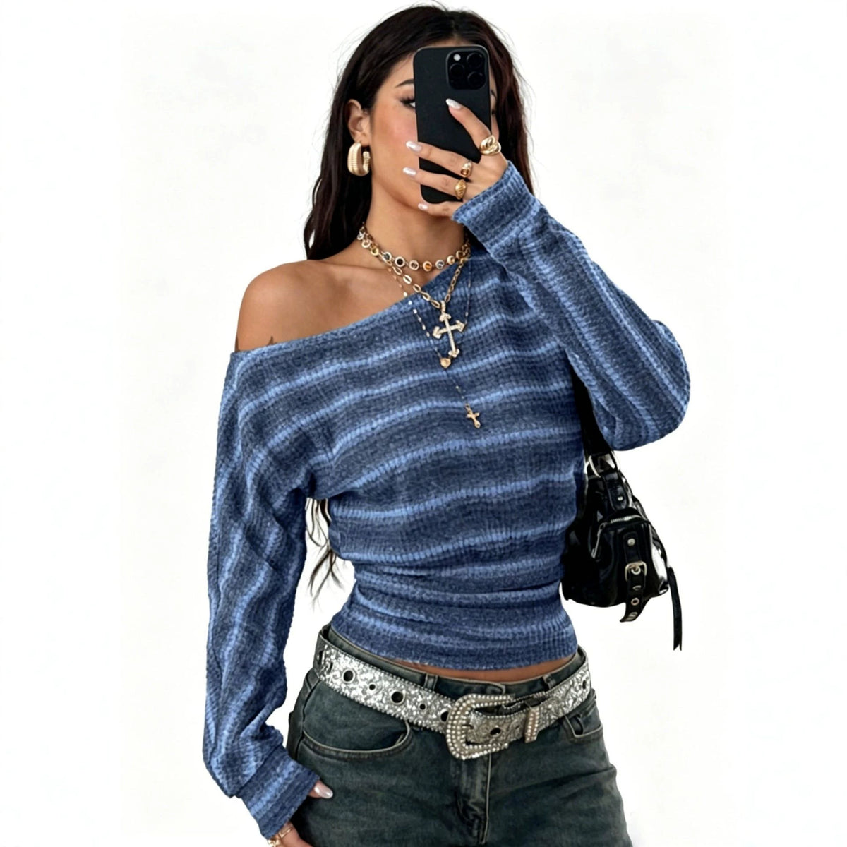 Top raye femme col montant - Doux et simple