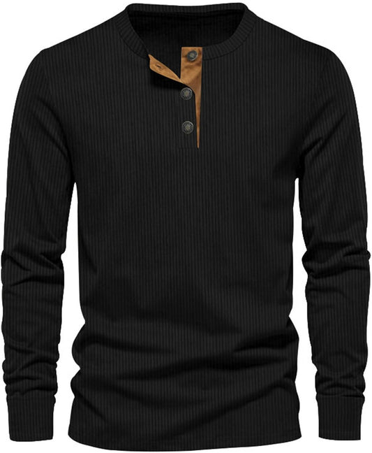T-Shirt Homme à Manches Longues Côtelé – Décontracté Confort Col Rond