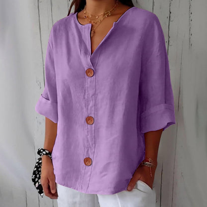 Blouse Gretel en lin beige boutonnée col tunisien