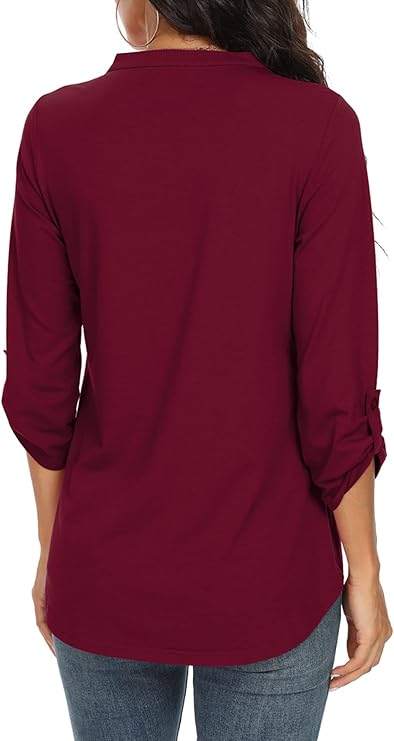 Blouse Décontractée Élégante Femme – Haut Col V Ample et Confortable