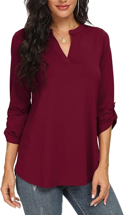 Blouse Décontractée Élégante Femme – Haut Col V Ample et Confortable