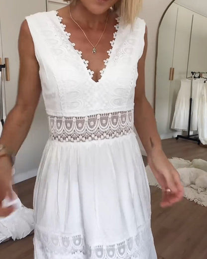 Robe longue Stella en dentelle blanche bohème chic
