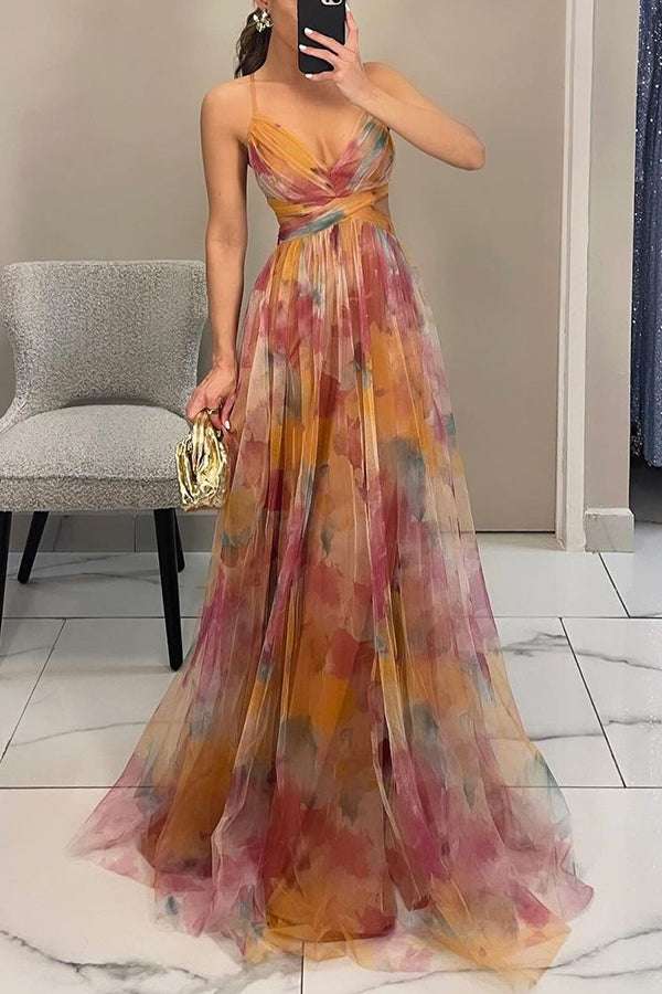 Robe longue élégante avec imprimé et laçage raffiné pour un look chic