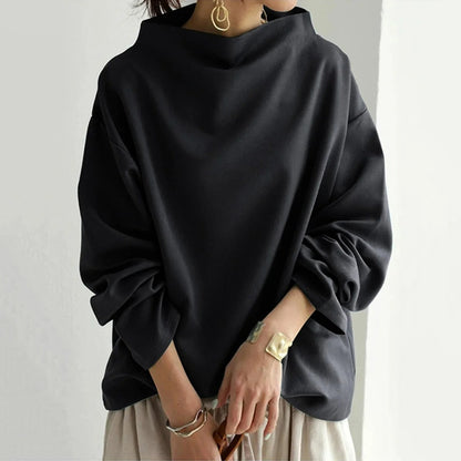 Pull Col Montant Élégant Femme – Coupe Décontractée Noir à Manches Longues