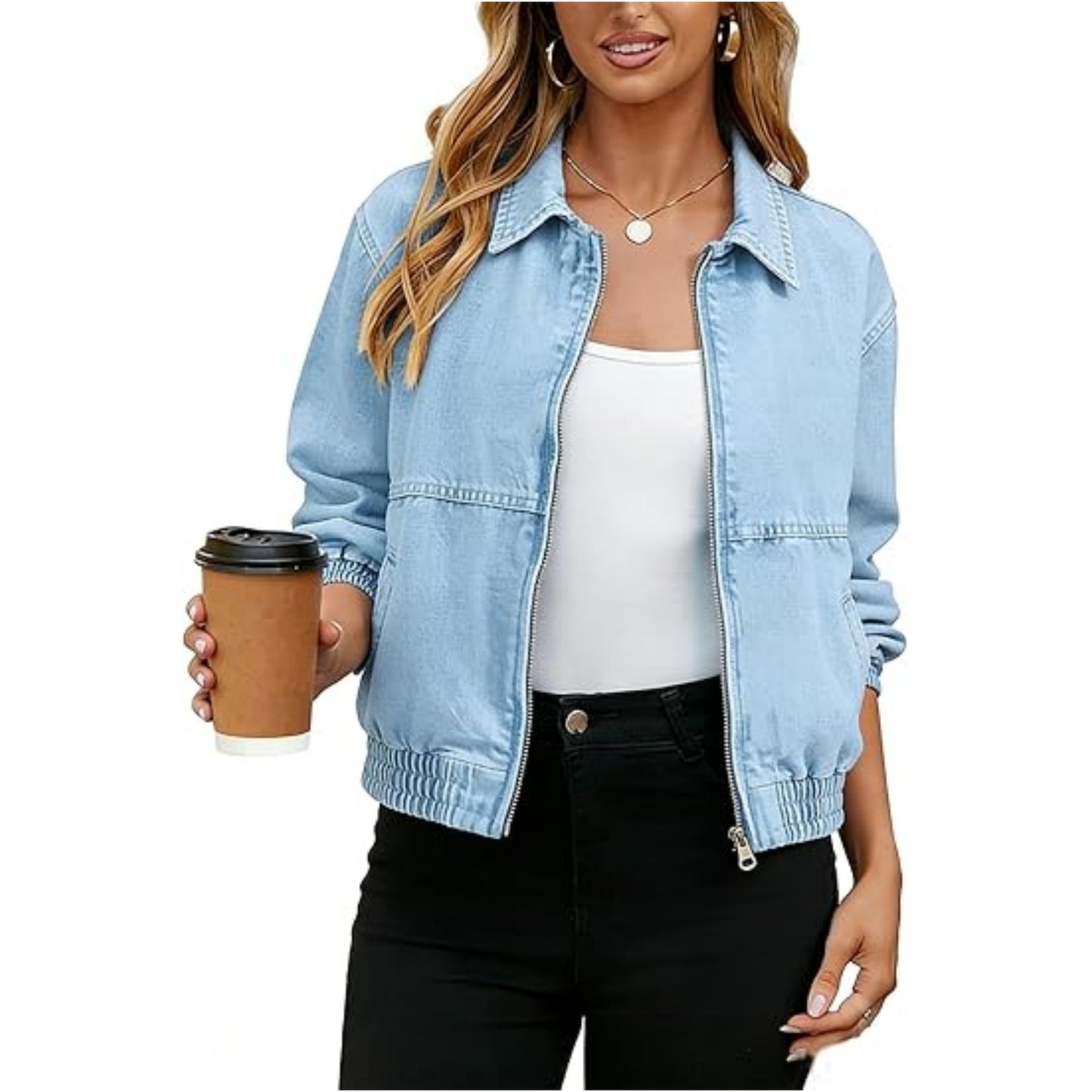 Unisex Retro Denim Jacket – Casual Vintage Style with Lapel Collar and Zip Closure