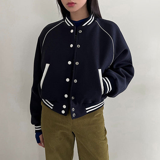 Veste de Baseball Patchwork Contrastée pour Femme | Idéale pour l’Automne et l’Hiver