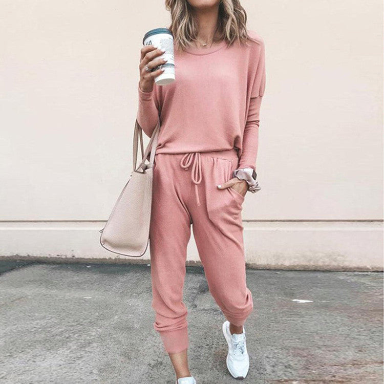 Casual Two-Piece Set for Women with Long Sleeves – Sweater Top and Drawstring Pants