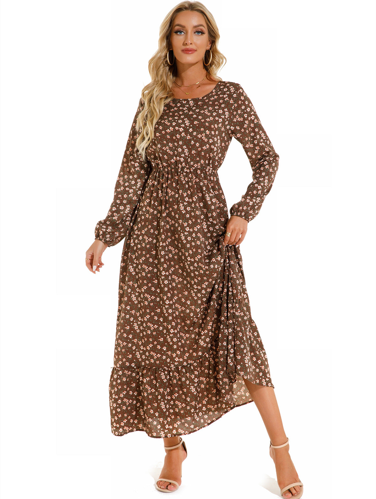 Robe Fleurie Polyvalente en Mousseline pour Femme – Style Élégant à Col Rond