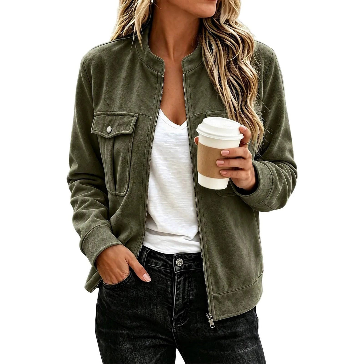 Veste femme effet suédine zippée - Casual et élégante