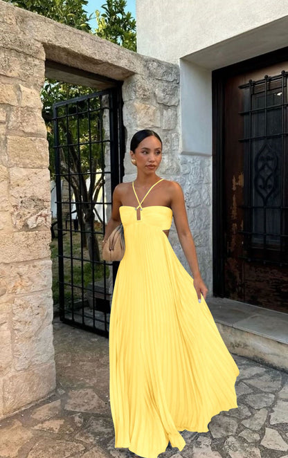 Vestido de mujer plisado sin mangas con cuello halter - Elegante para la noche
