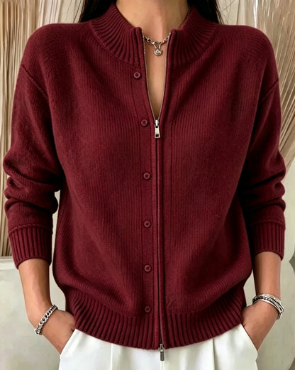 Women's zip-up crew-neck sweater - Soft and practical