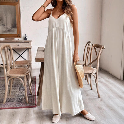 Vestido largo de mujer con corpiño y corte trapecio amplio