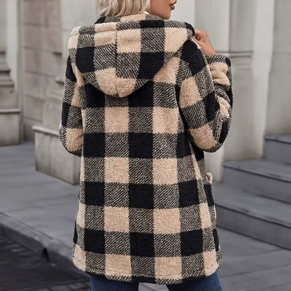 Cappotto da donna a quadri con tasche - Caldo e rétro