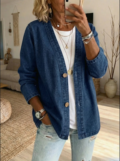 Cardigan casual in denim da donna con bottoni – Uno stile elegante e disinvolto, ideale per creare outfit a strati ogni giorno
