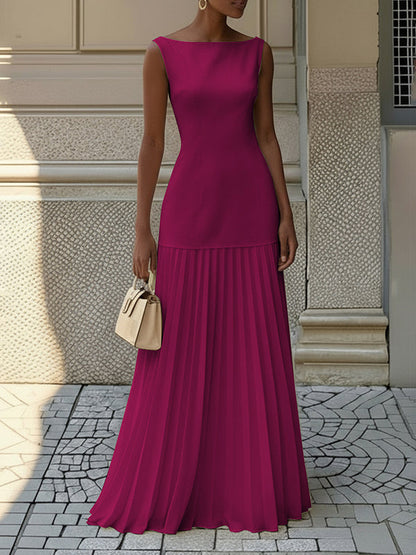 Robe Longue de Soirée en Gaze pour Femme – Col Bateau Élégant