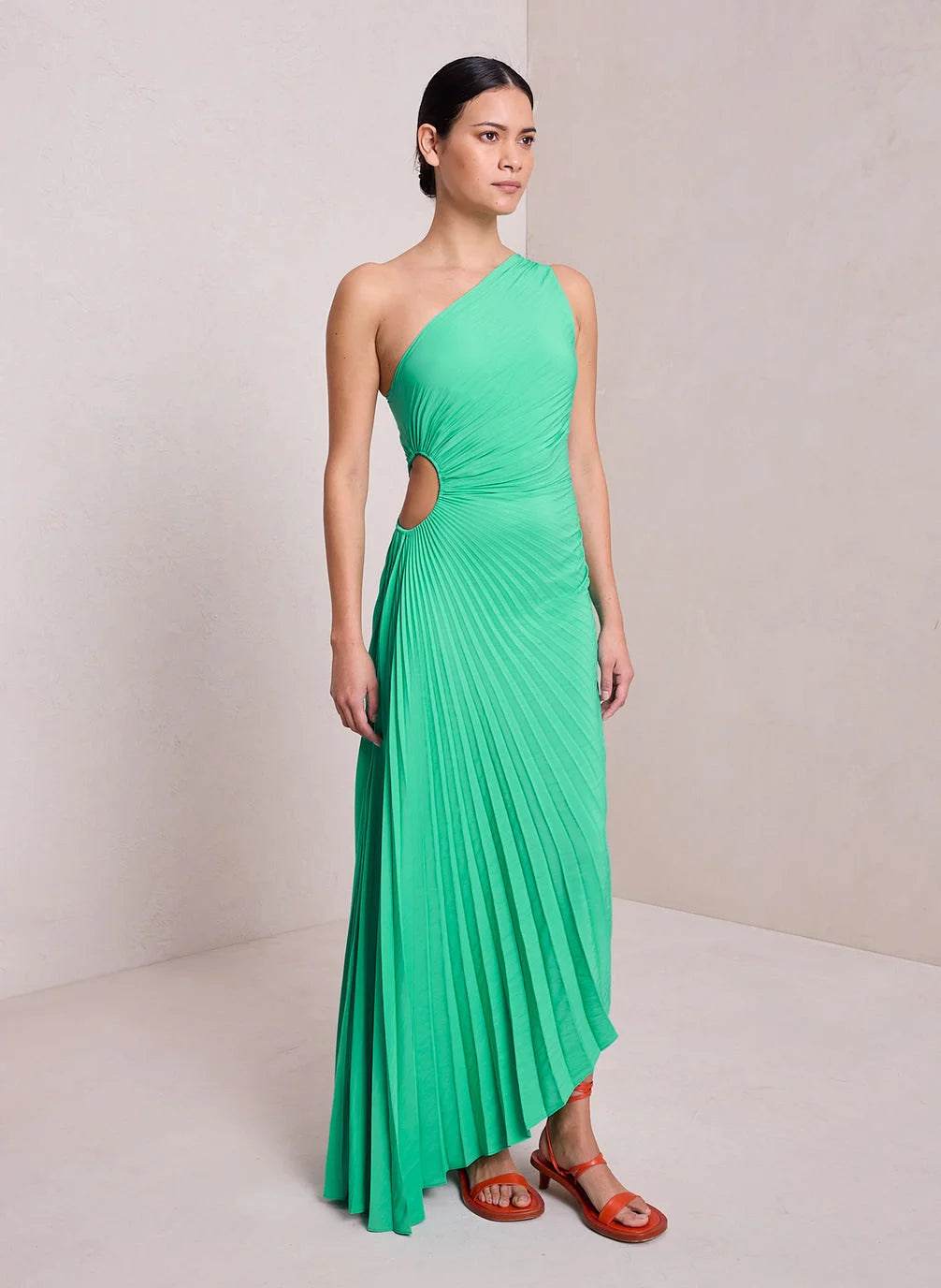 Asymmetric pleated maxi dress for women - Elegant and flowing