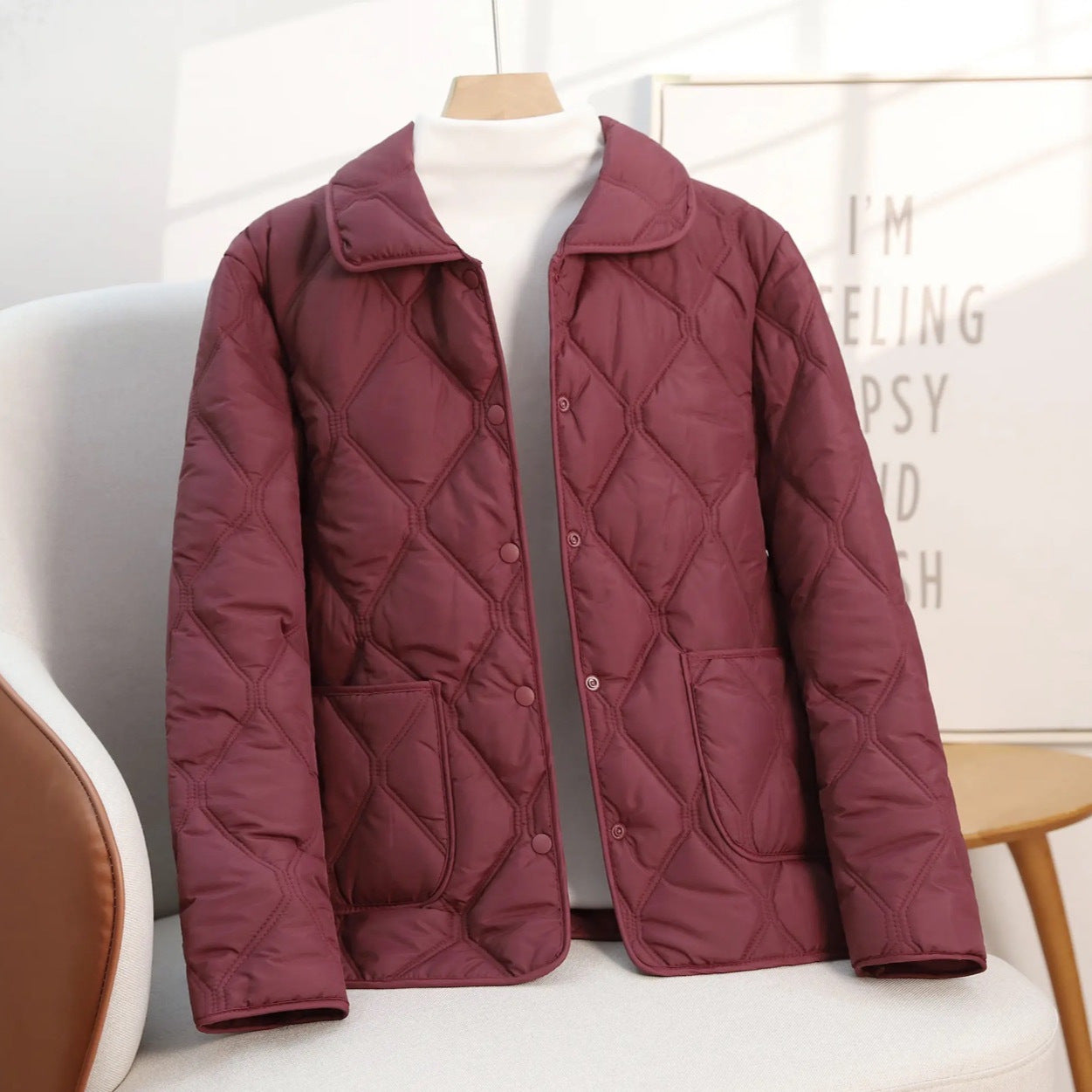 Women’s Cotton Quilted Jacket with a Relaxed Fit – Casual Short Lapel Coat