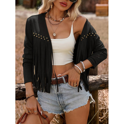 Veste femme rétro style ethnique à franges