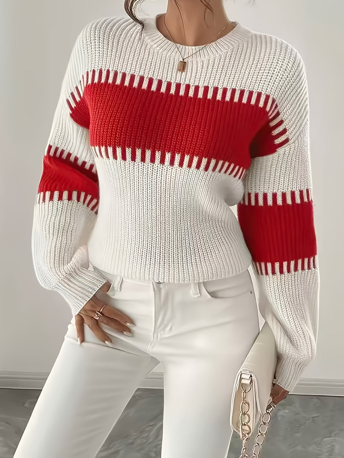 Women's color-block striped sweater – Trendy and soft