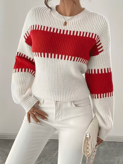 Women's color-block striped sweater – Trendy and soft