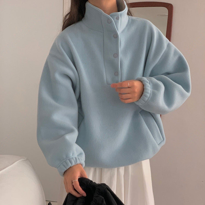 Pull Polaire Doux à Col Montant pour Femme – Sweat d’Hiver Épais et Confortable