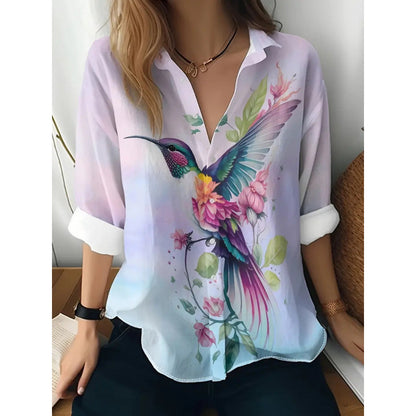 Chemise Femme à Imprimé Floral Coloré – Haut Boutonné Décontracté à Manches Longues