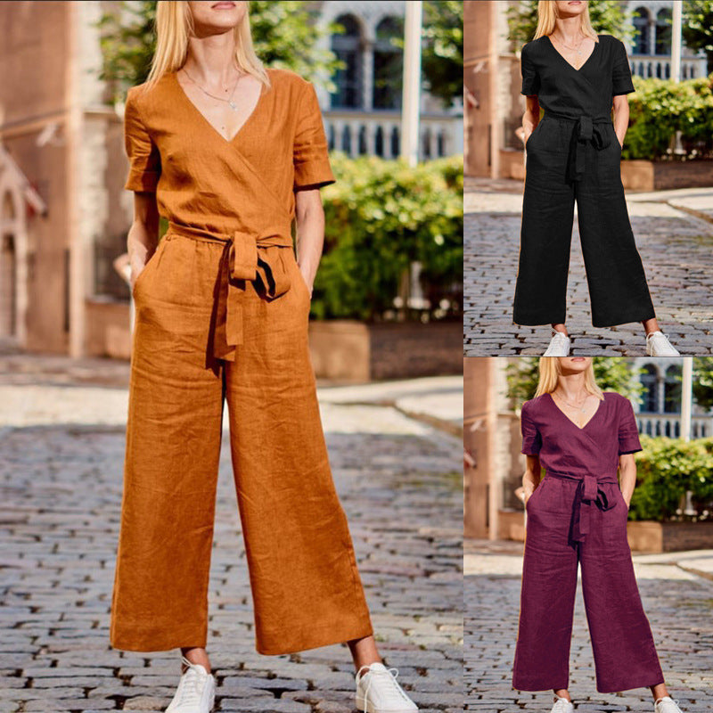 Combinaison femme color block a manches courtes coupe ample