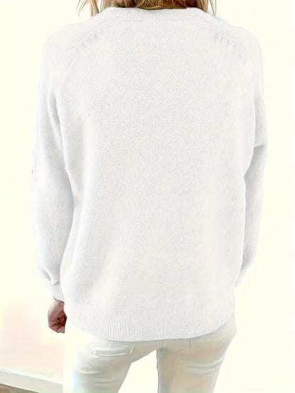 Women's crew-neck sweater with buttons - Elegant and comfortable