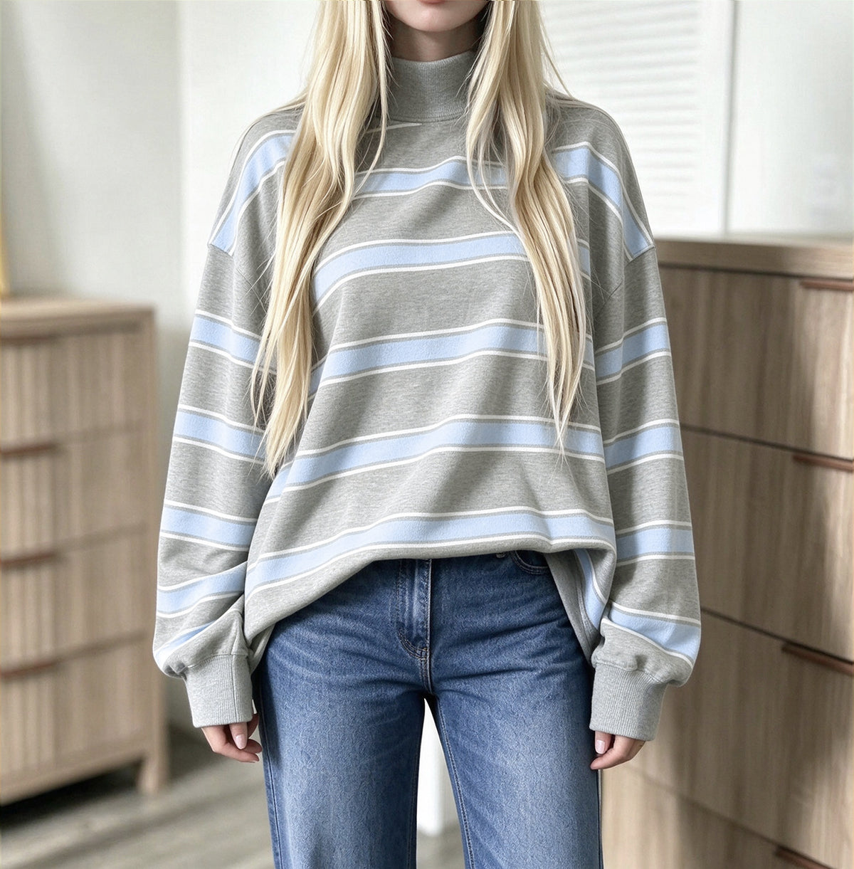 Sweatshirt femme imprimé à rayures – Décontracté et tendance