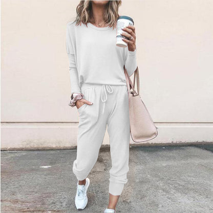 Casual Two-Piece Set for Women with Long Sleeves – Sweater Top and Drawstring Pants