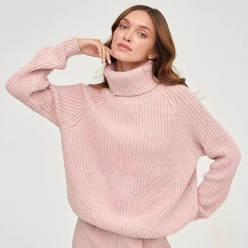 Women’s thick-knit turtleneck sweater – Loose and comfortable fit