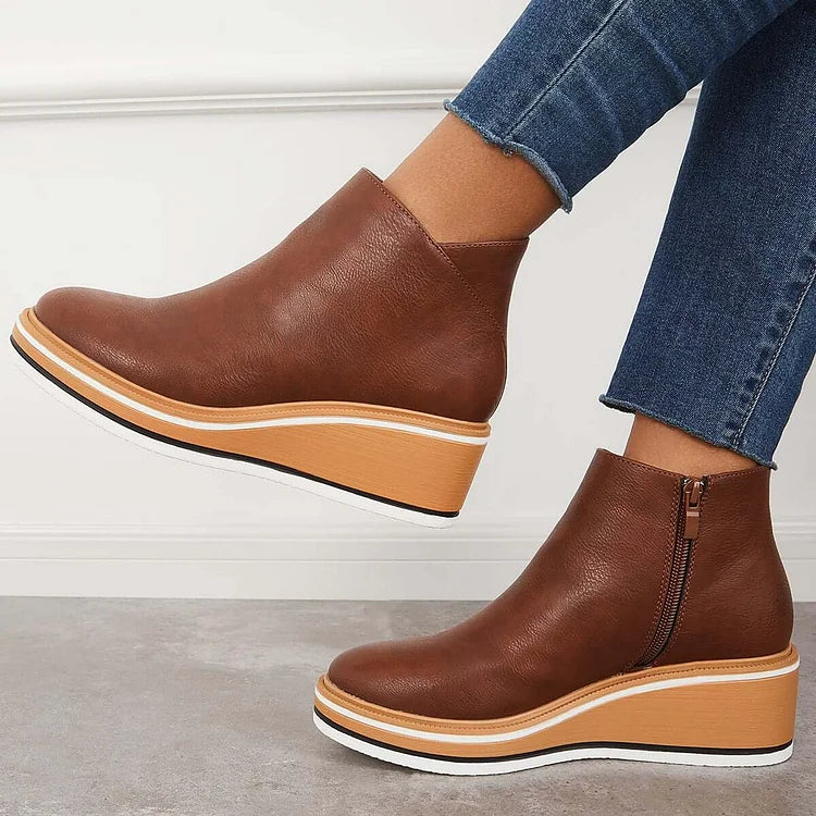 Bottines à plateforme en cuir avec fermeture éclair pour femme – Confort et style quotidien