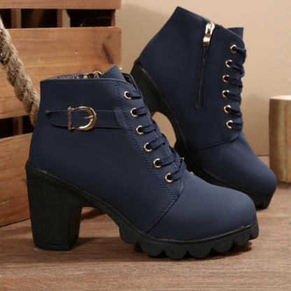 Bottes Courtes Femme Chic à Lacets – Style Confort avec Boucle Métallique