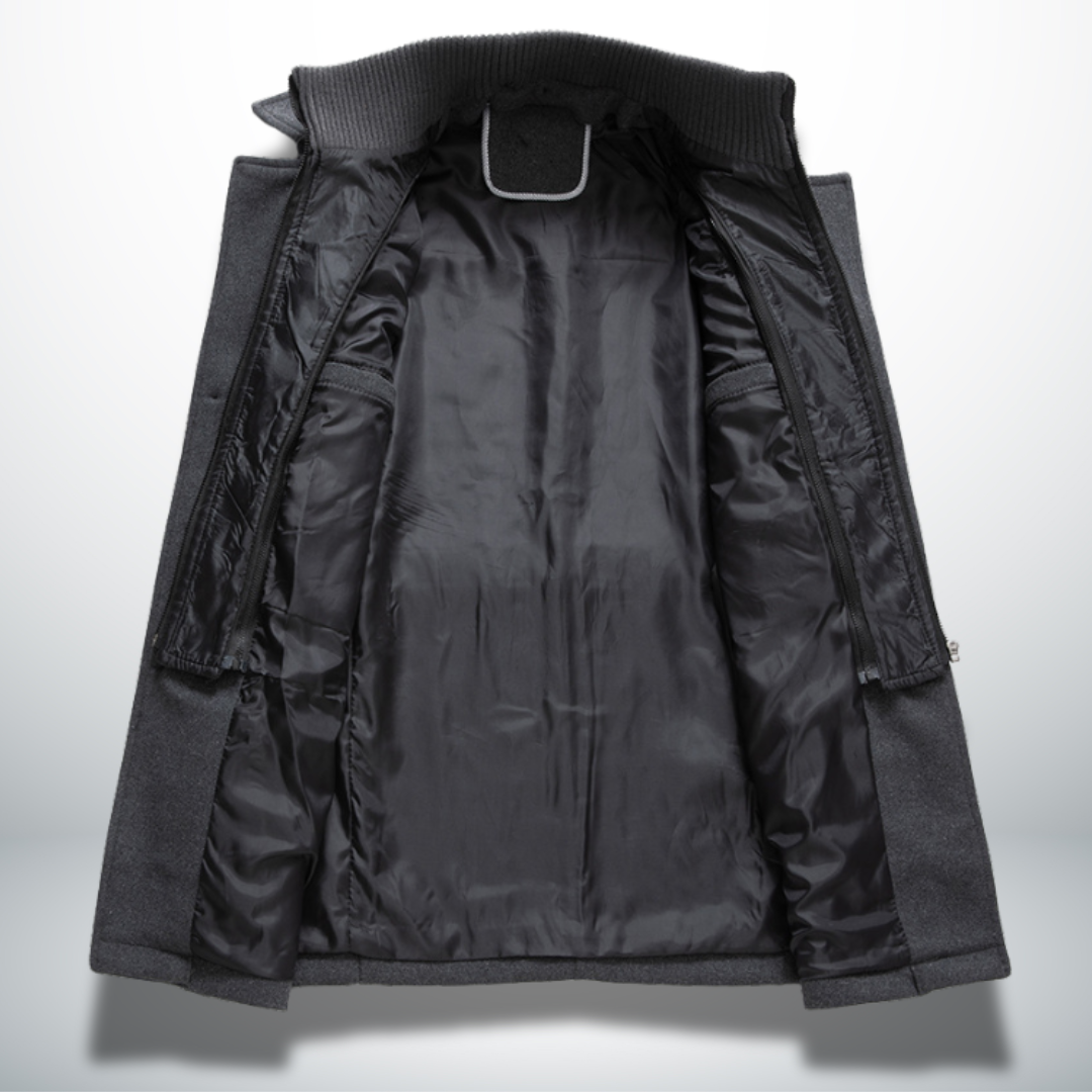 Manteau Peacoat en Laine Mélangée pour Homme – Veste à Double Col avec Fermeture Zippée Intégrale