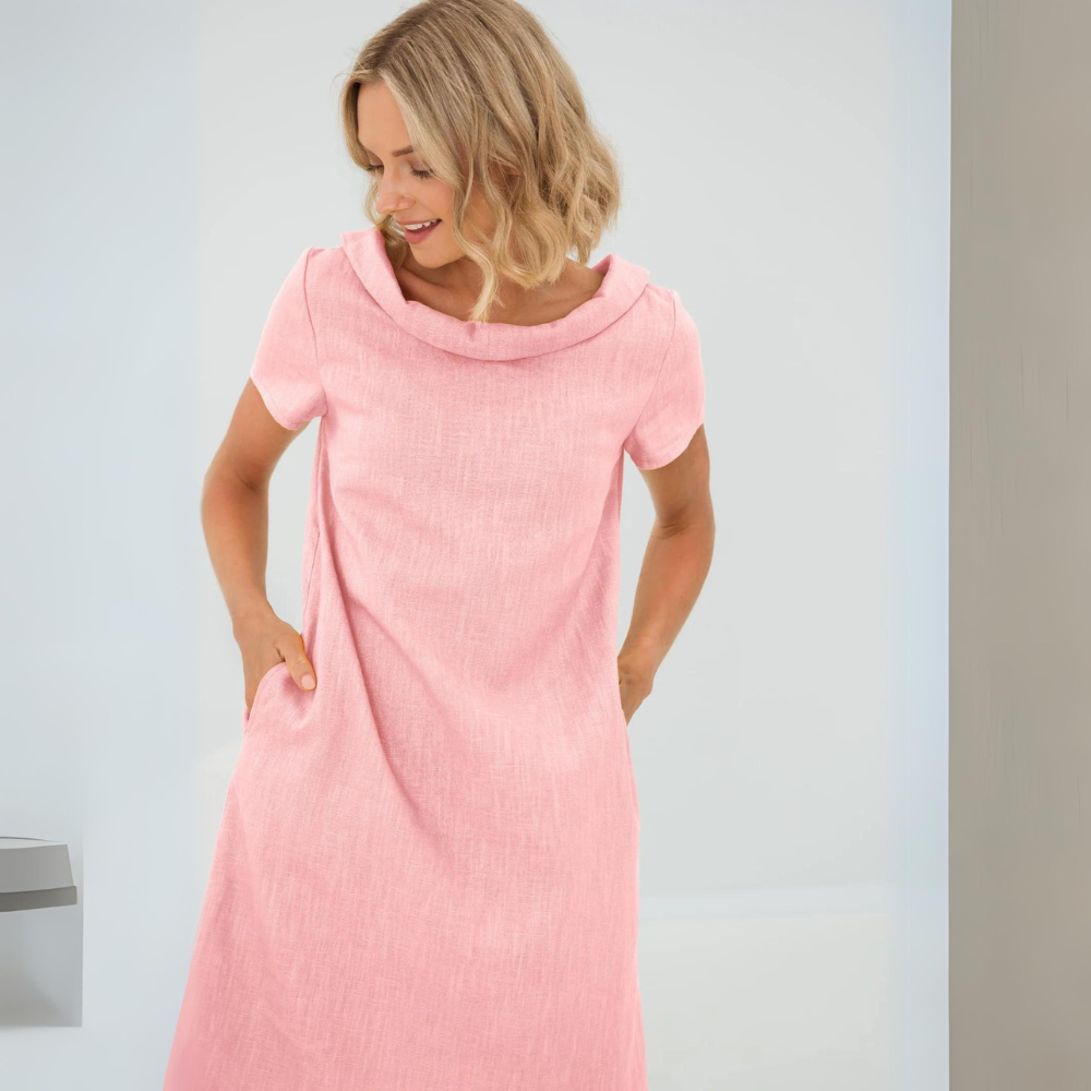 Robe douce en lin femme avec poches – Robe d’été fluide et décontractée