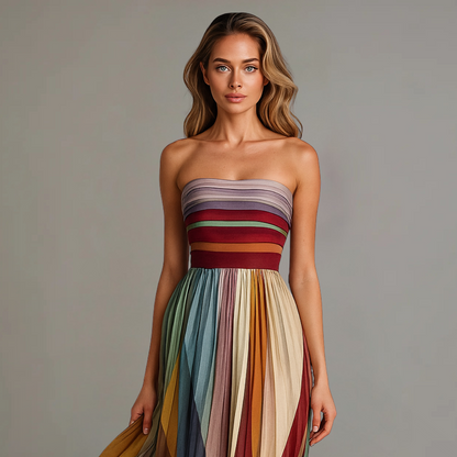 Robe longue femme bustier plissée – Robe maxi élégante sans bretelles pour soirée et mariage