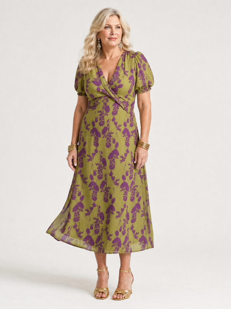 Women's Floral Midi Dress with Flowing Fit - Casual and Elegant