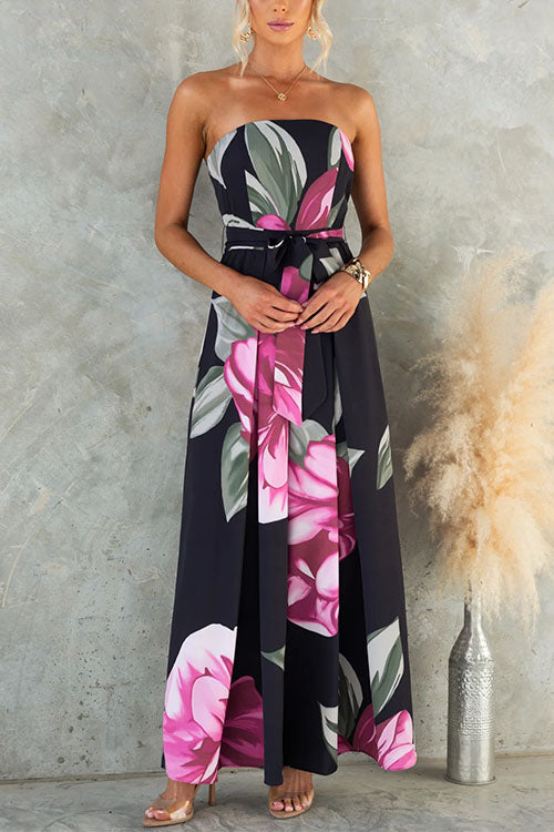 Women's Jumpsuit – Strapless Bustier with Adjustable Waist and Wide-Leg Pants