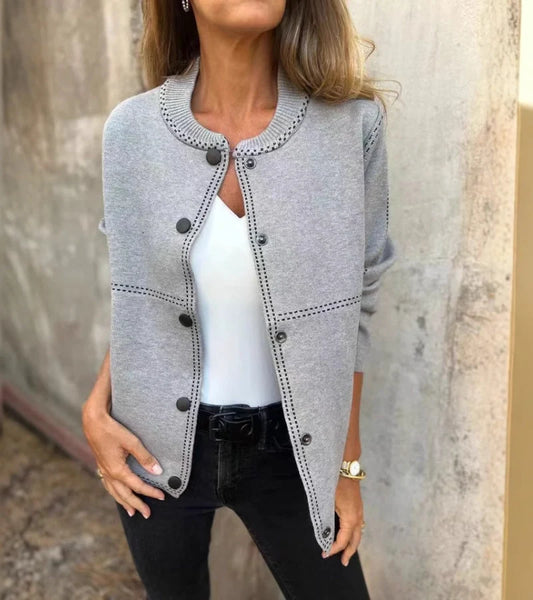 Gilet Léger Col Rond Femme – Tricot Boutonné à Manches Longues et Coupe Décontractée