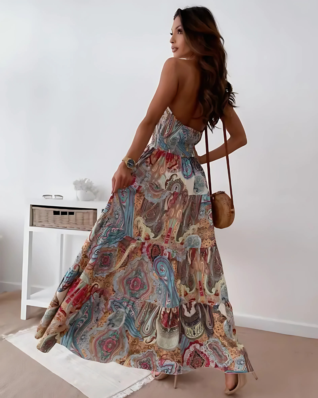Robe Maxi Bohème Élégante Femme – Style Fluide Sans Manches à Dos Nu