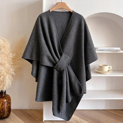 Manteau Cape Femme Élégant Poncho Hiver Coupe-Vent – Veste Chaude Surdimensionnée à Manches Longues Style Châle Doux et Chic pour Temps Froid