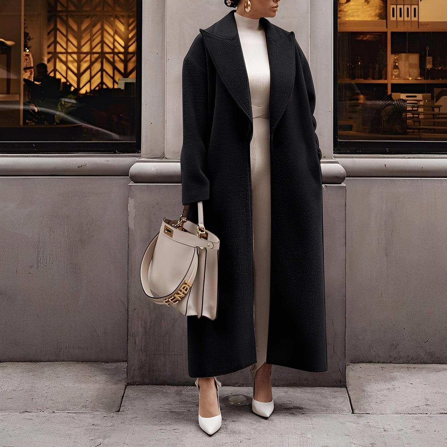 Manteau Long Oversize Élégant pour Femmes – Veste en Faux Laine Unie à Bouton Unique