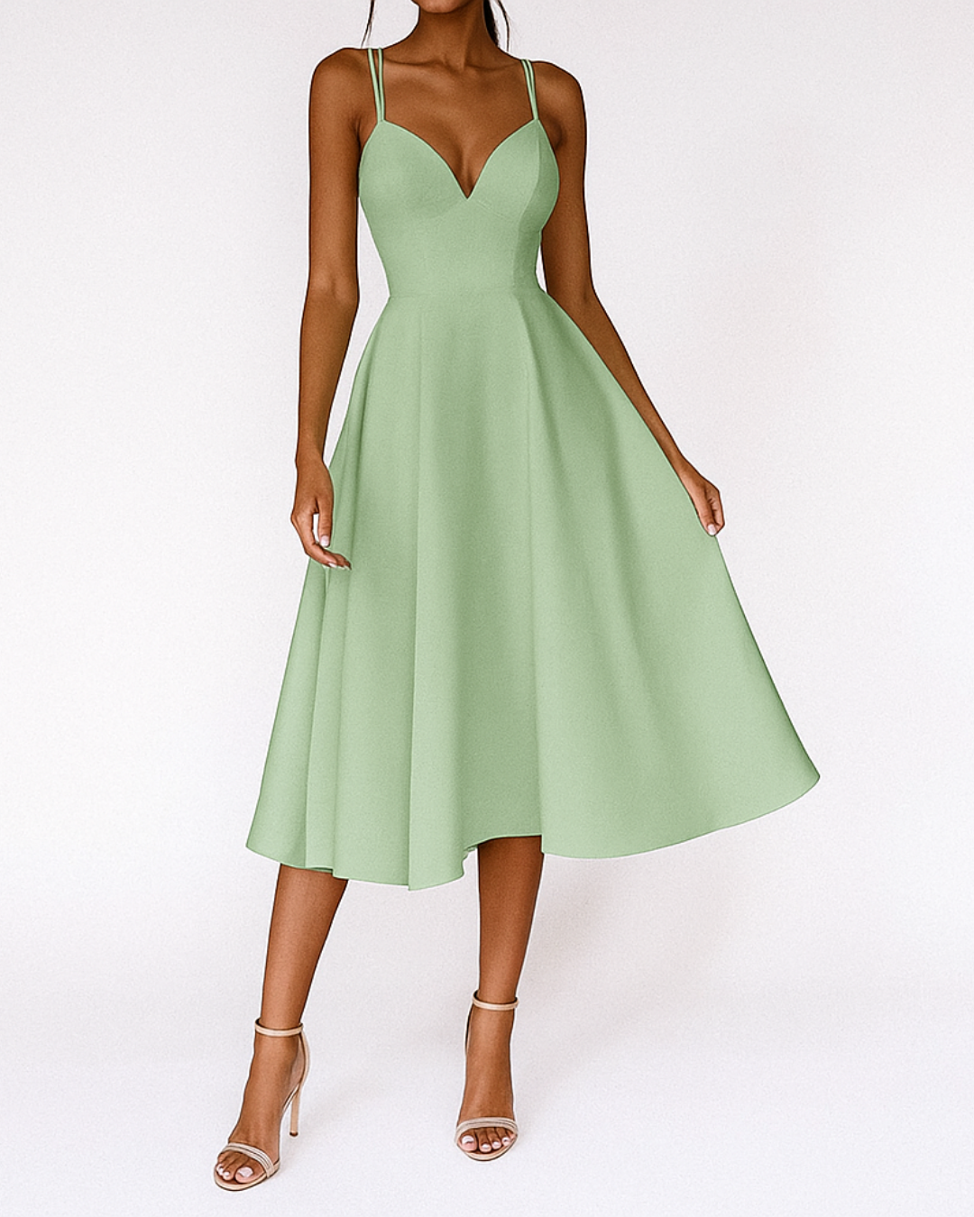 Elegant Mid-Length Dress for Wedding Guest Women – Pleated Flared Dres –  Dolce-Paris
