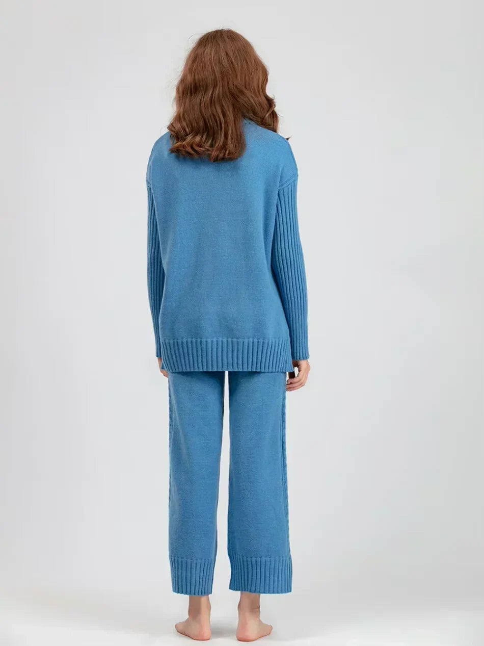 Sæt til kvinder med rullekravesweater og løse bukser - Chikt og behageligt