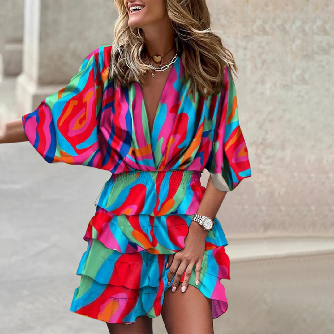 Robe bohème légère femme – Coupe fluide à manches amples et motifs colorés