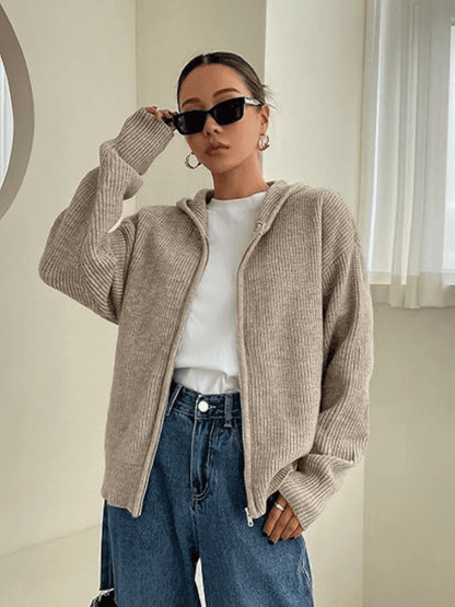 Hoodie zippé en tricot pour femme