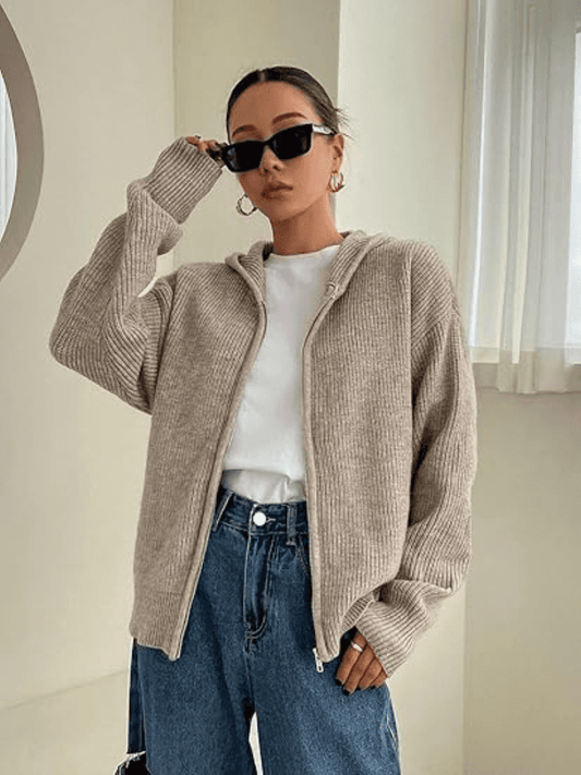 Hoodie zippé en tricot pour femme
