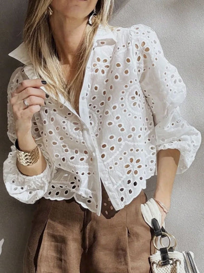 Chemisier femme court brode ajoure - Leger et elegant