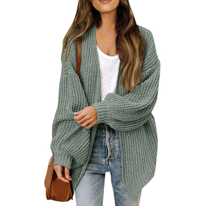 Cardigan-mantella da donna in maglia grossa – Stile oversize confortevole con maniche a lanterna
